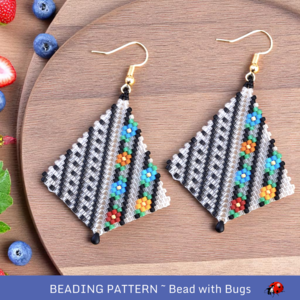Peyote Stitch Kite Earring Pattern, Abigail's Garden Floral Design (PDF Pattern)