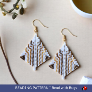 Peyote Stitch, Kite Earring Beading Pattern by Bead with Bugs, Bronze and Gold