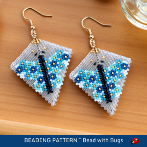 Peyote Stitch, Kite Earring Beading Pattern by Bead with Bugs, Butterfly Blue