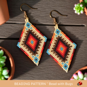 Brick Stitch Beaded Earrings Pattern: Four Directions Design (PDF)