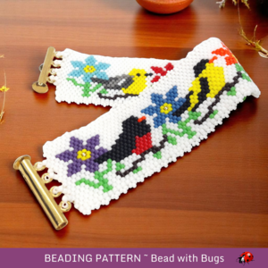 Peyote Stitch Beaded Bracelet Pattern, Garden Birds (PDF)