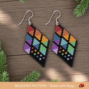 Brick Stitch Beaded Earrings Pattern: Colorful Diamond Design (PDF)