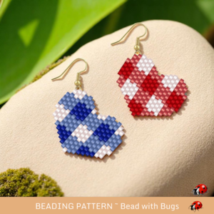 Brick Stitch Gingham Beaded Earrings Pattern: Red or Blue (PDF)