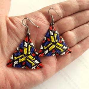 3D Peyote Stitch Triangle Earrings Pattern, Mondrian Beading (PDF Pattern)