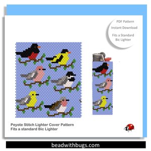 Peyote Stitch Beaded Lighter Cover, BACKYARD BIRDS by Bead with Bugs
