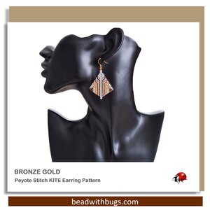 Peyote Stitch, Kite Earring Beading Pattern by Bead with Bugs, Bronze and Gold