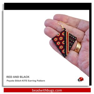 Kite Earring Beading Pattern - Red and Black Peyote Stitch by Bead with Bugs