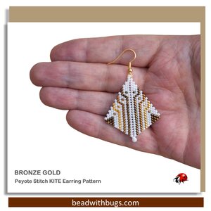 Peyote Stitch, Kite Earring Beading Pattern by Bead with Bugs, Bronze and Gold