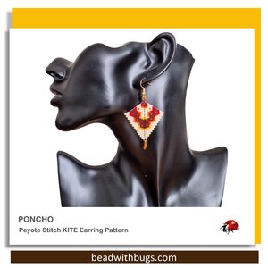 Peyote Stitch, Kite Earring Beading Pattern by Bead with Bugs, Poncho