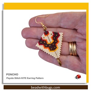 Peyote Stitch, Kite Earring Beading Pattern by Bead with Bugs, Poncho