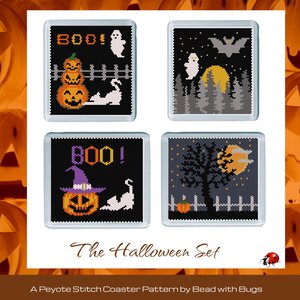 THE HALLOWEEN SET: Peyote Stitch Beaded Coaster Pattern by Bead with Bugs