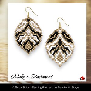 Brick Stitch Beaded Earrings Pattern: Black and Gold Miyuki Delica (PDF)