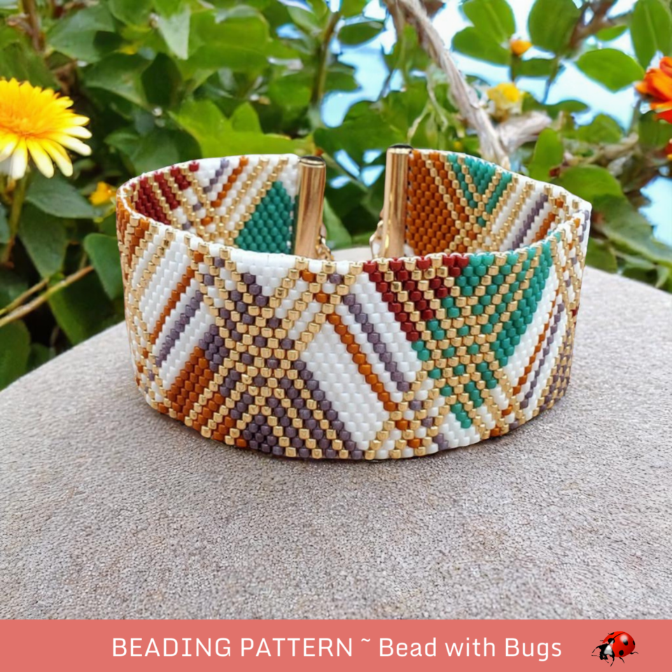 Peyote Stitch Beaded Bracelet Pattern, Spicy Plaid Design (PDF)