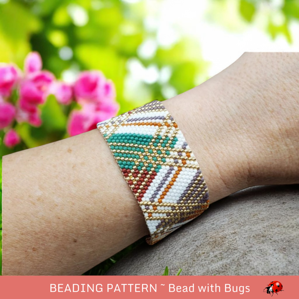 Peyote Stitch Beaded Bracelet Pattern, Spicy Plaid Design (PDF)