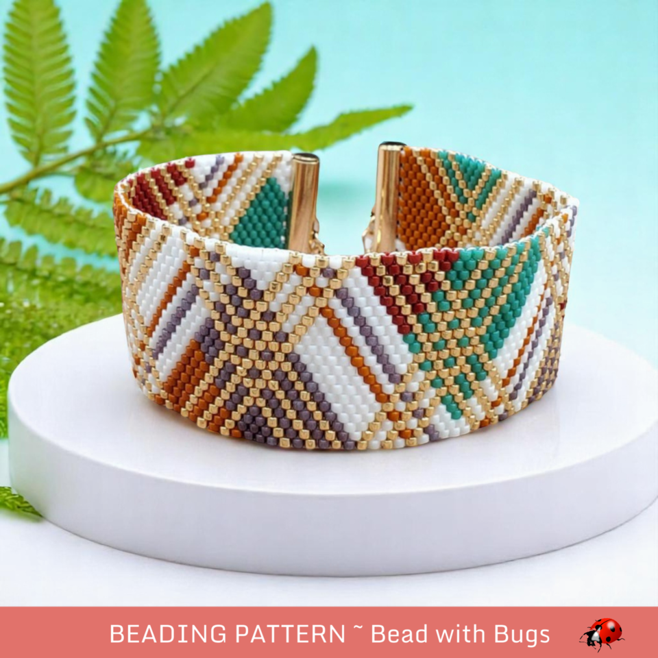Peyote Stitch Beaded Bracelet Pattern, Spicy Plaid Design (PDF)