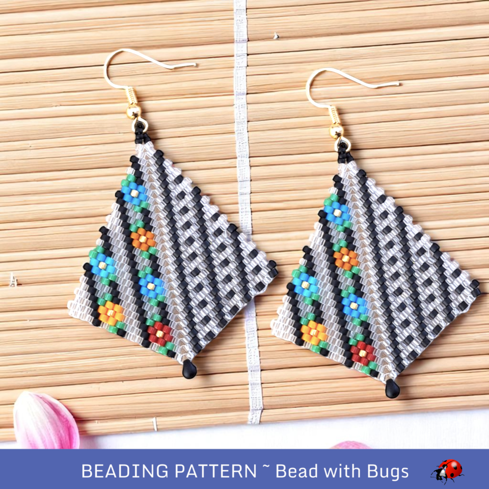 Peyote Stitch Kite Earring Pattern, Abigail's Garden Floral Design (PDF Pattern)