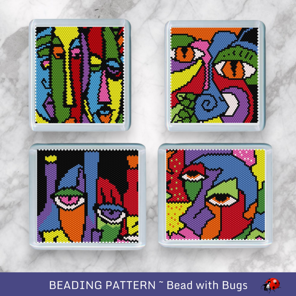 THE ABSTRACT SET: Peyote Stitch Beaded Coaster Pattern by Bead with Bugs
