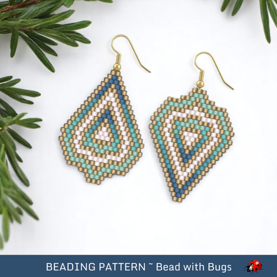 Aqua Ombre Beaded Earrings Pattern: Brick Stitch (PDF)