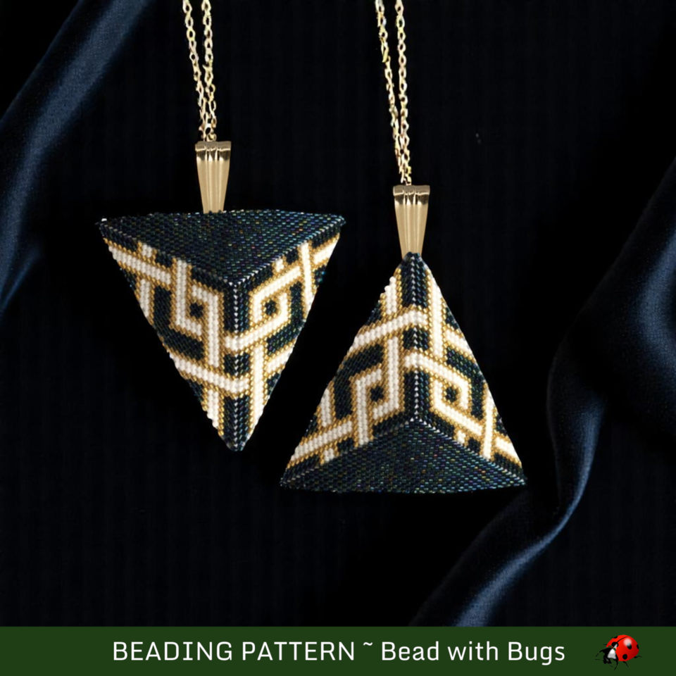 3D Beaded Peyote Pendant Pattern by Bead with Bugs, BLACK CELTIC KNOT