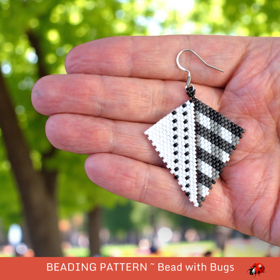 Peyote Stitch, Kite Earring Beading Pattern by Bead with Bugs, Black Gingham