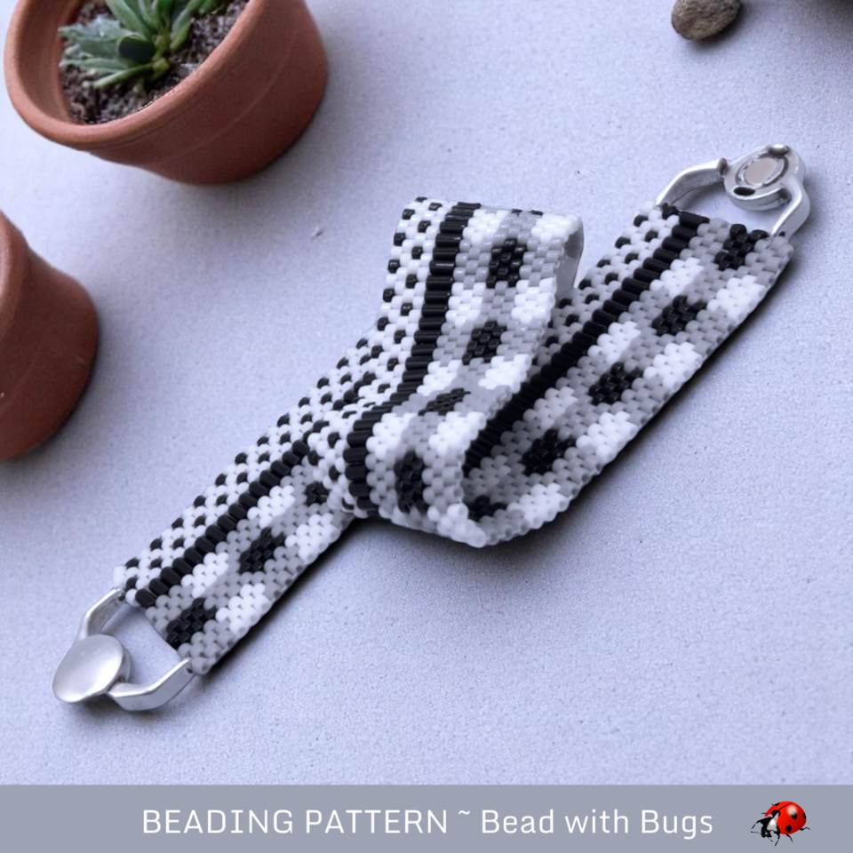 Peyote Stitch Beaded Bracelet Pattern, Black Gingham (PDF)