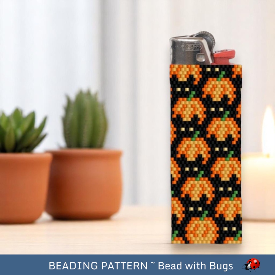 Peyote Stitch Beaded Lighter Cover HALLOWEEN CATS by Bead with Bugs
