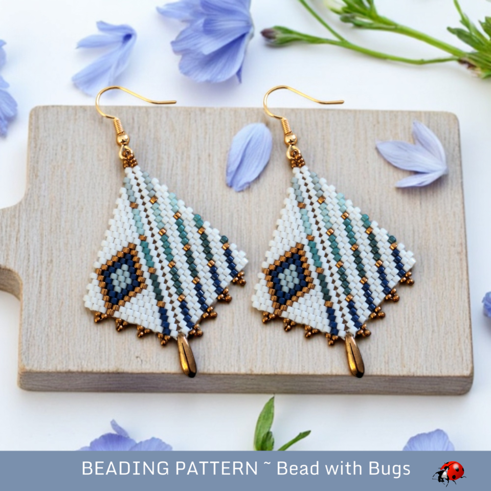 Peyote Stitch, Kite Earring Beading Pattern by Bead with Bugs, Enter the Calm