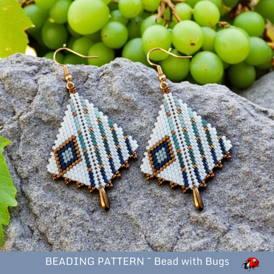 Peyote Stitch, Kite Earring Beading Pattern by Bead with Bugs, Enter the Calm