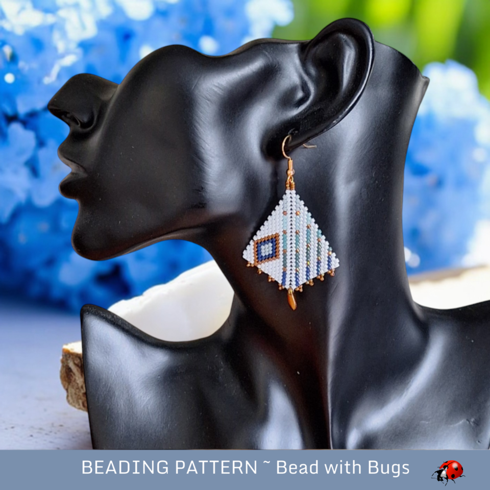 Peyote Stitch, Kite Earring Beading Pattern by Bead with Bugs, Enter the Calm