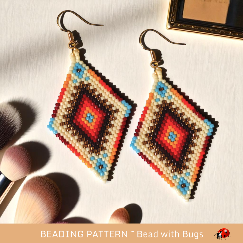 Brick Stitch Beaded Earrings Pattern: Four Directions Design (PDF)