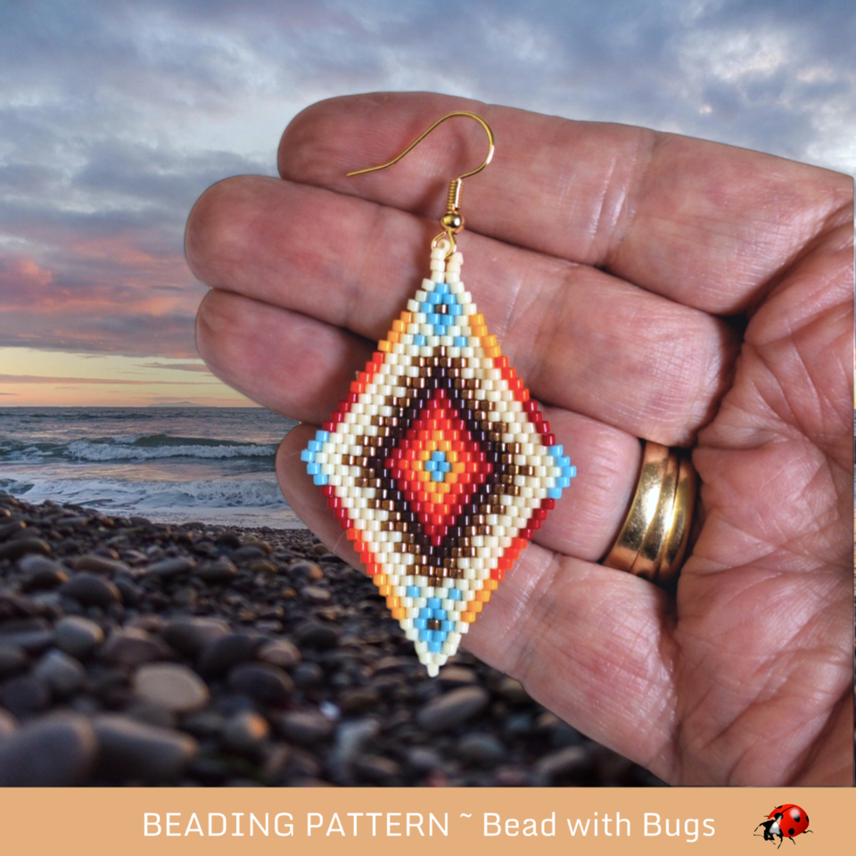 Brick Stitch Beaded Earrings Pattern: Four Directions Design (PDF)
