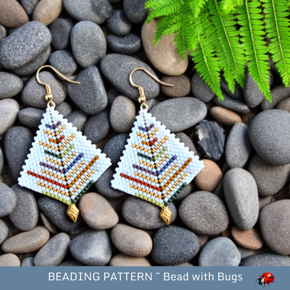 Peyote Stitch, Kite Earring Beading Pattern by Bead with Bugs, Glittering Garden