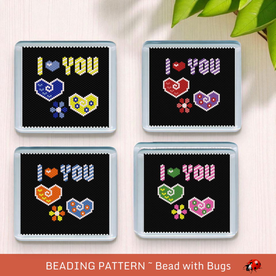 LOVE YOU:  Beaded Coaster Pattern Set