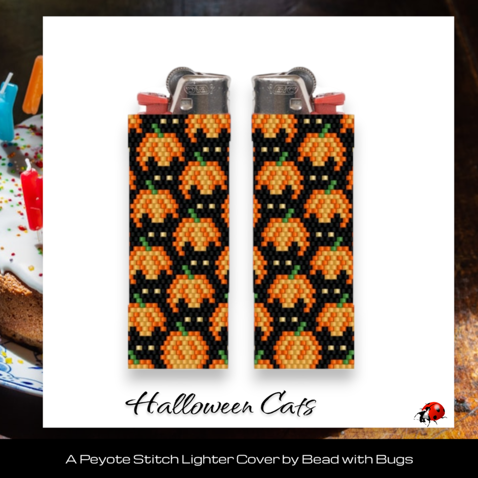 Peyote Stitch Beaded Lighter Cover HALLOWEEN CATS by Bead with Bugs