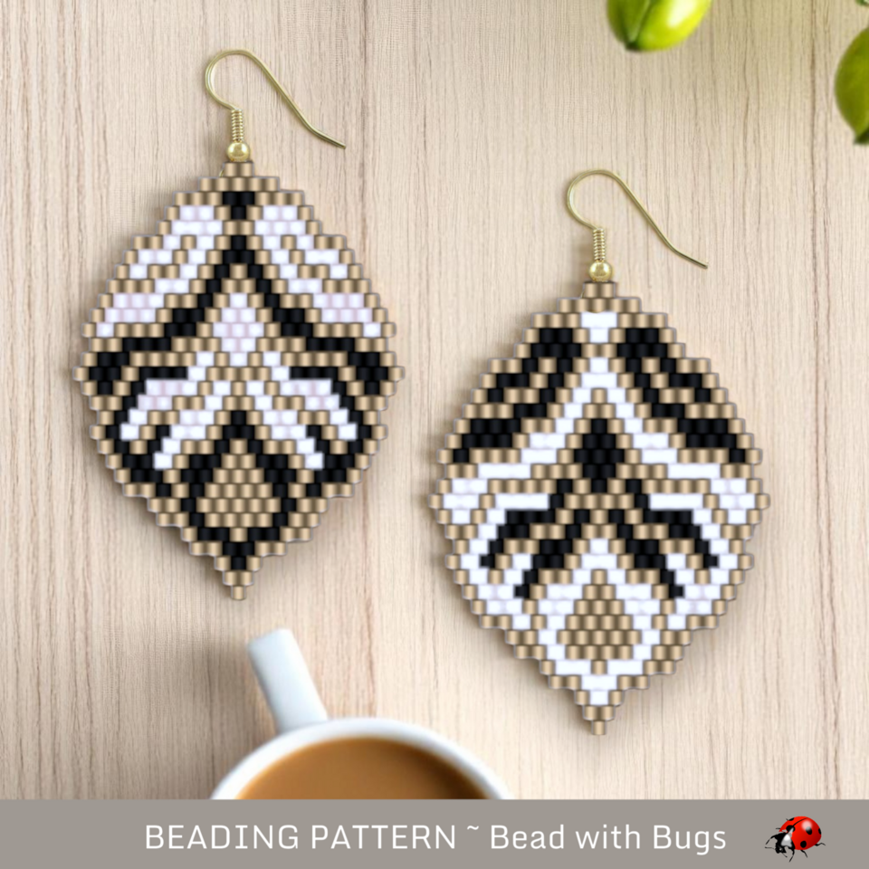 Brick Stitch Beaded Earrings Pattern: Black and Gold Miyuki Delica (PDF)