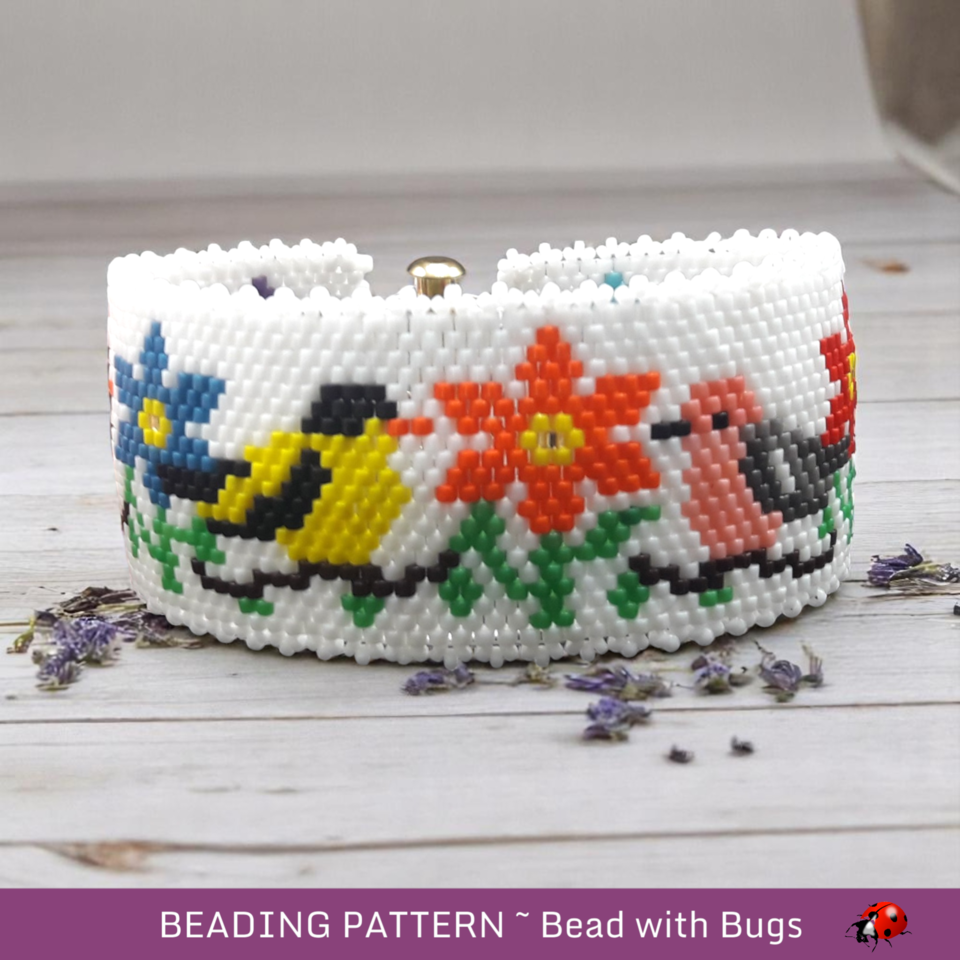 Peyote Stitch Beaded Bracelet Pattern, Garden Birds (PDF)