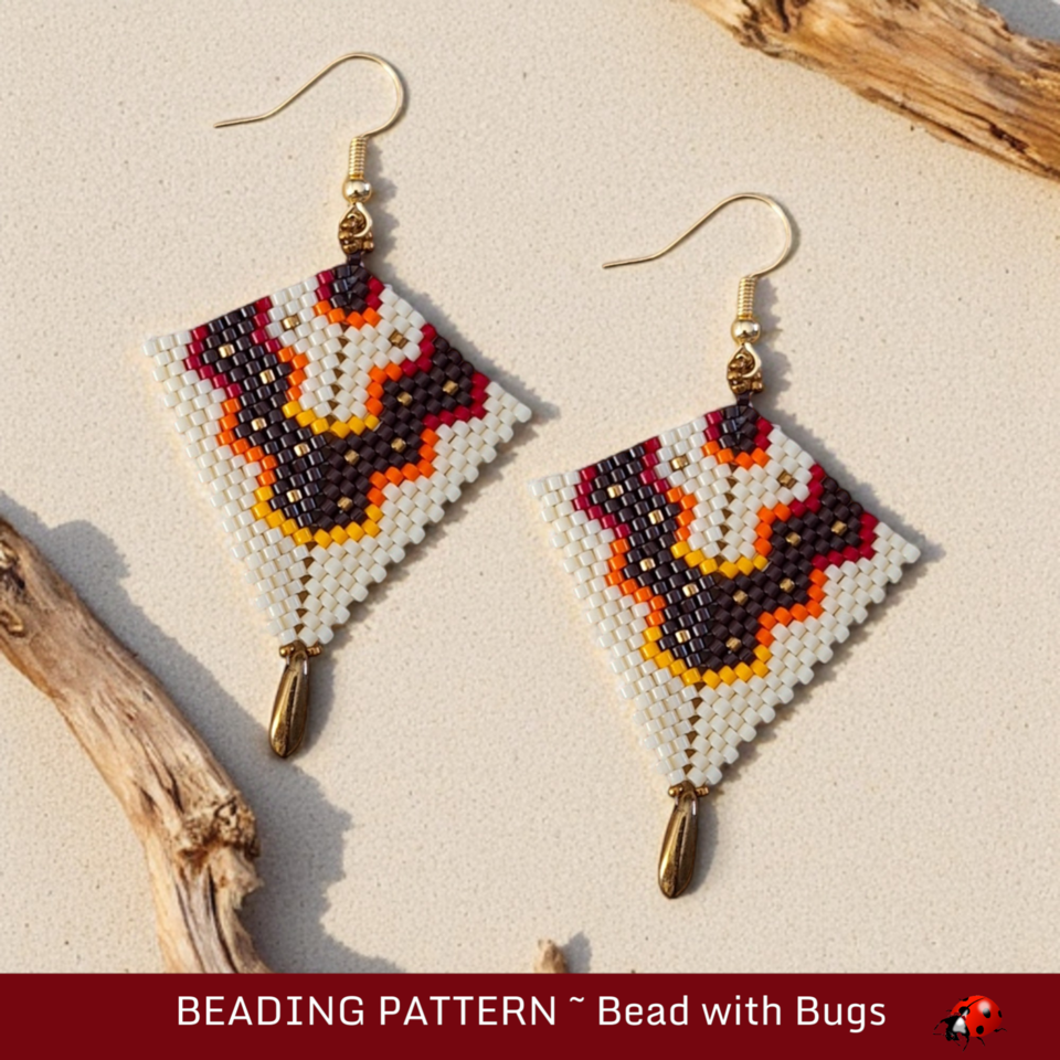 Peyote Stitch, Kite Earring Beading Pattern by Bead with Bugs, Poncho
