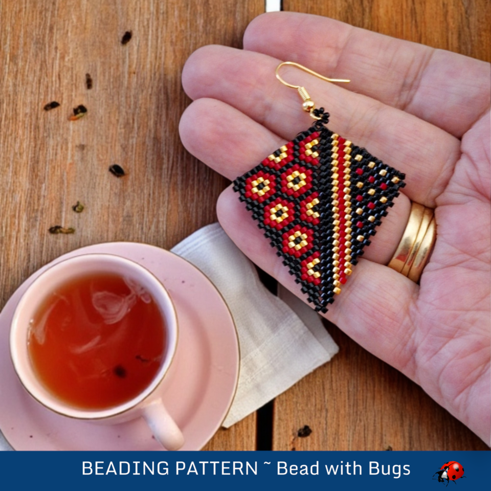 Kite Earring Beading Pattern - Red and Black Peyote Stitch by Bead with Bugs
