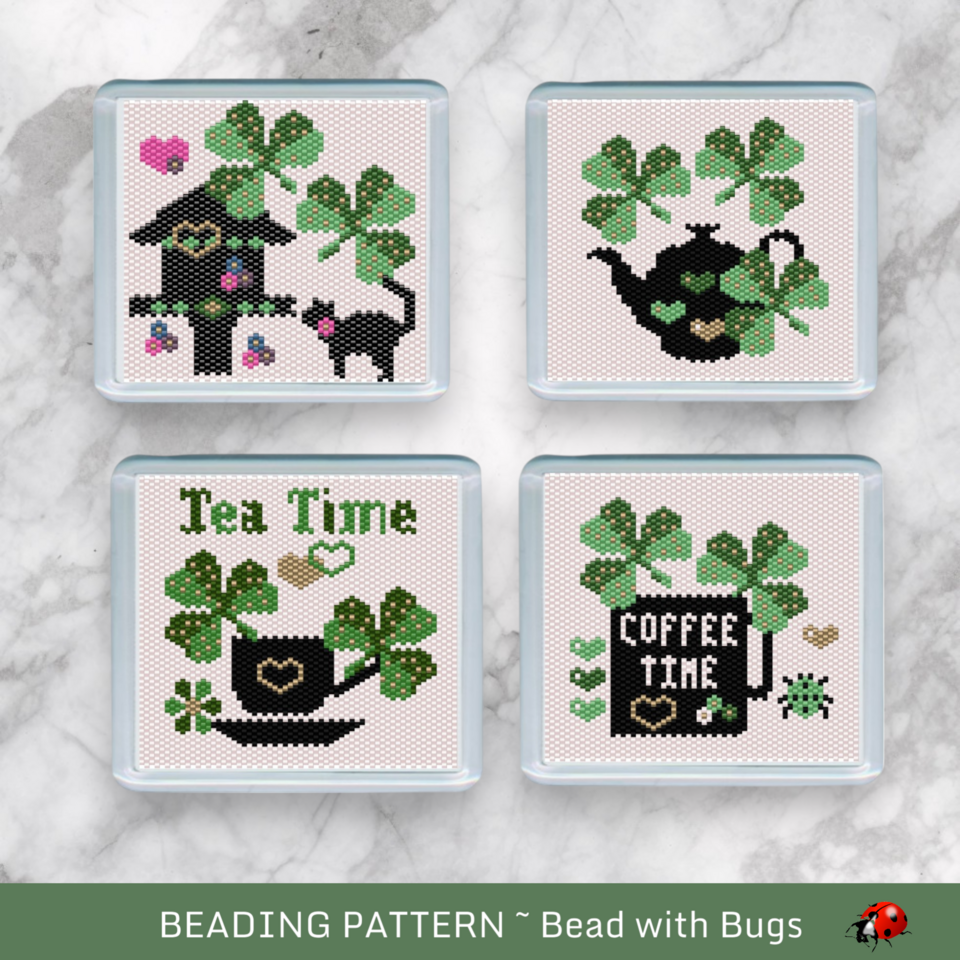 THE SHAMROCKS SET: Peyote Stitch Beaded Coaster Pattern by Bead with Bugs