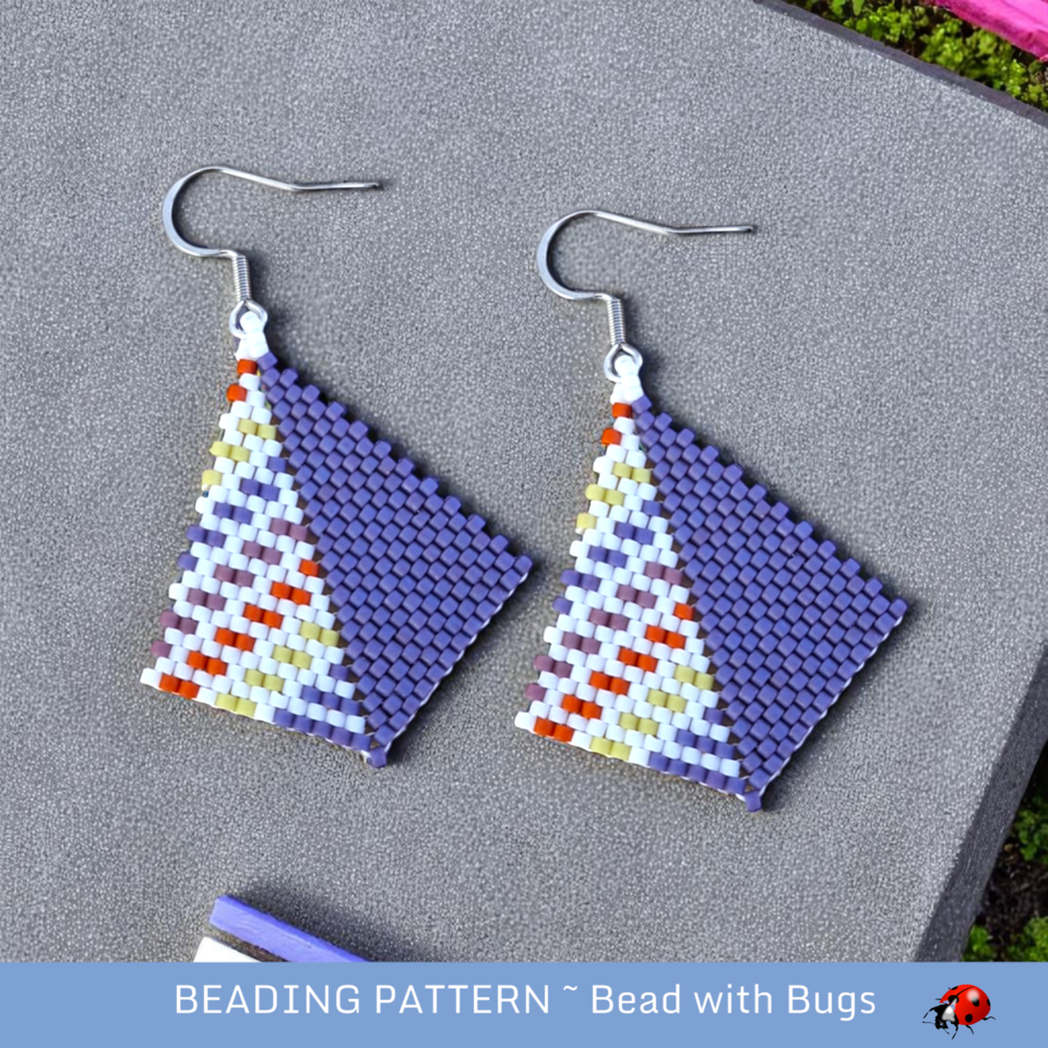 Peyote Stitch, Kite Earring Beading Pattern by Bead with Bugs, Summer Fun 2