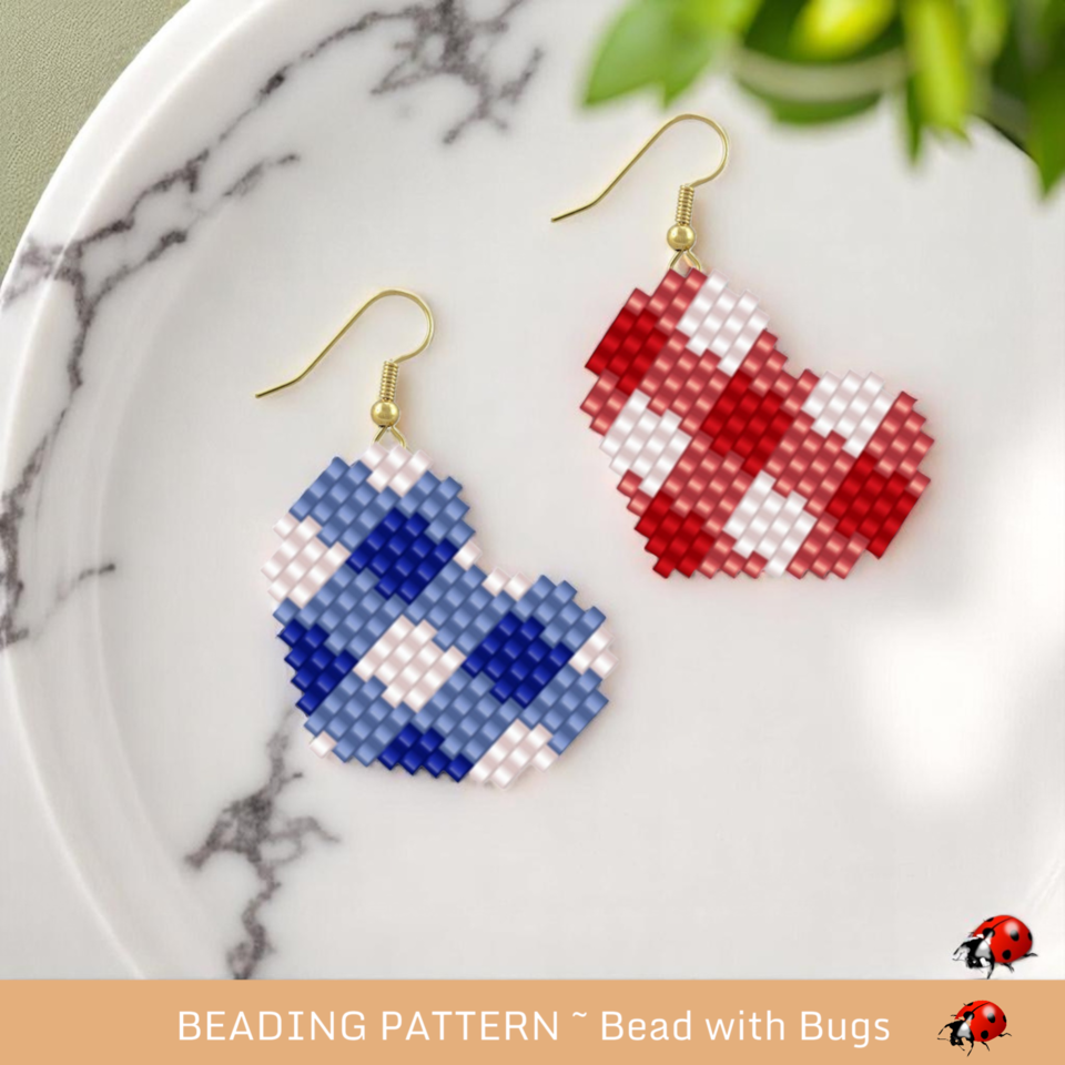 Brick Stitch Gingham Beaded Earrings Pattern: Red or Blue (PDF)