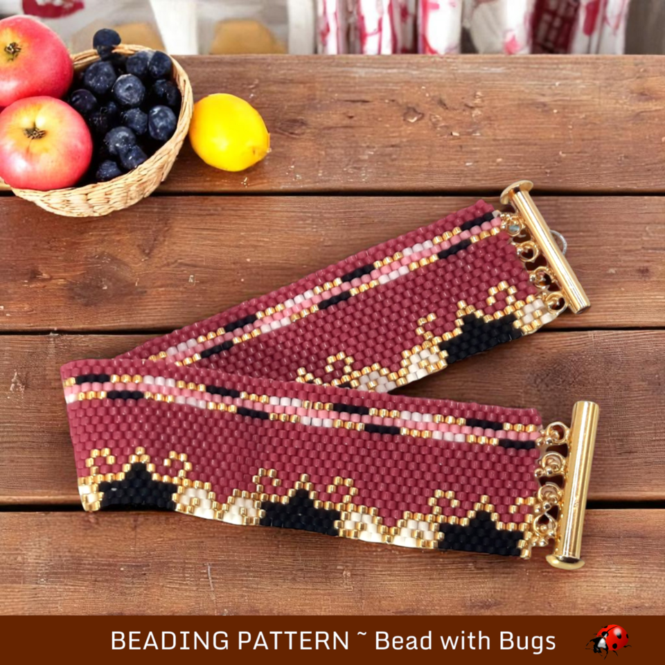 Peyote Stitch Beaded Bracelet Pattern, Very Cherry Design (PDF)