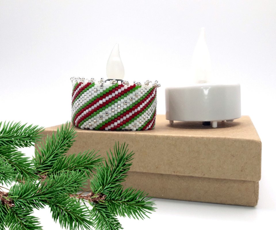 CANDYCANE: Peyote Stitch Beaded Tea Light Cover Pattern by Bead with Bugs