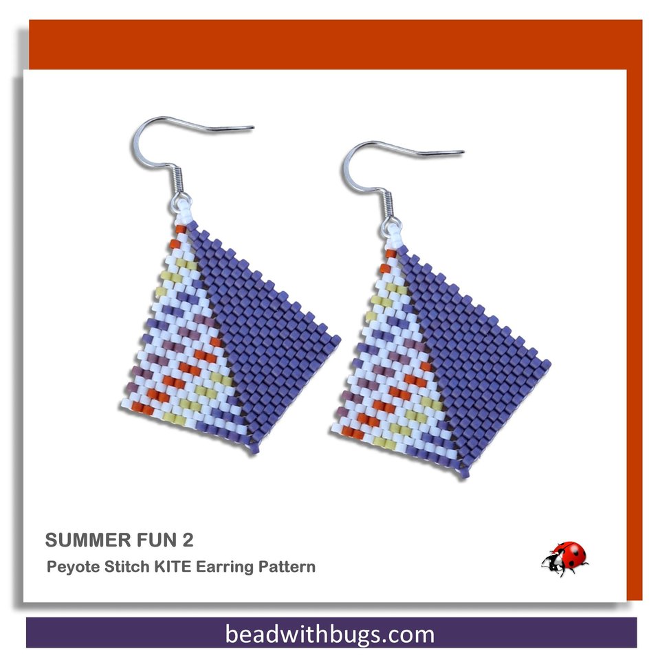 Peyote Stitch, Kite Earring Beading Pattern by Bead with Bugs, Summer Fun 2