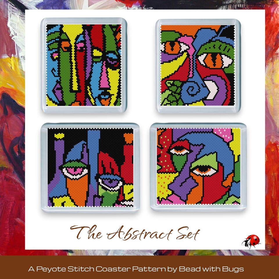 THE ABSTRACT SET: Peyote Stitch Beaded Coaster Pattern by Bead with Bugs