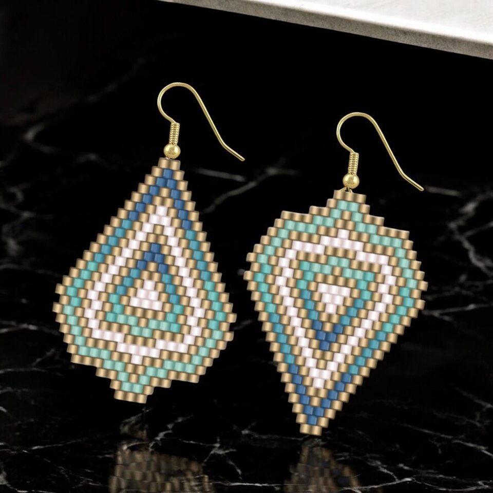 Aqua Ombre Beaded Earrings Pattern: Brick Stitch (PDF)
