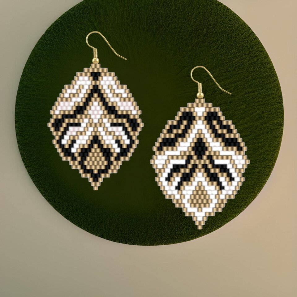 Brick Stitch Beaded Earrings Pattern: Black and Gold Miyuki Delica (PDF)