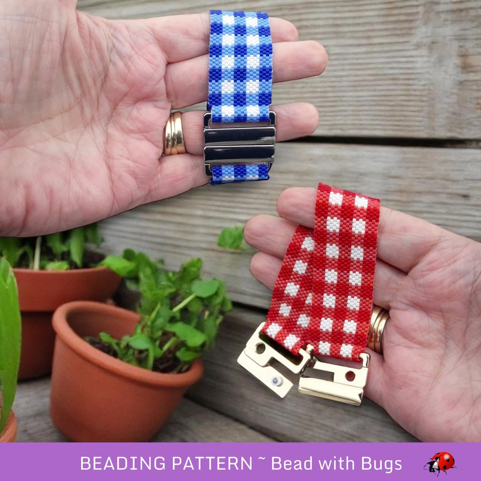 Peyote Stitch Bracelet Pattern, Retro Gingham, Bead with Bugs (PDF)