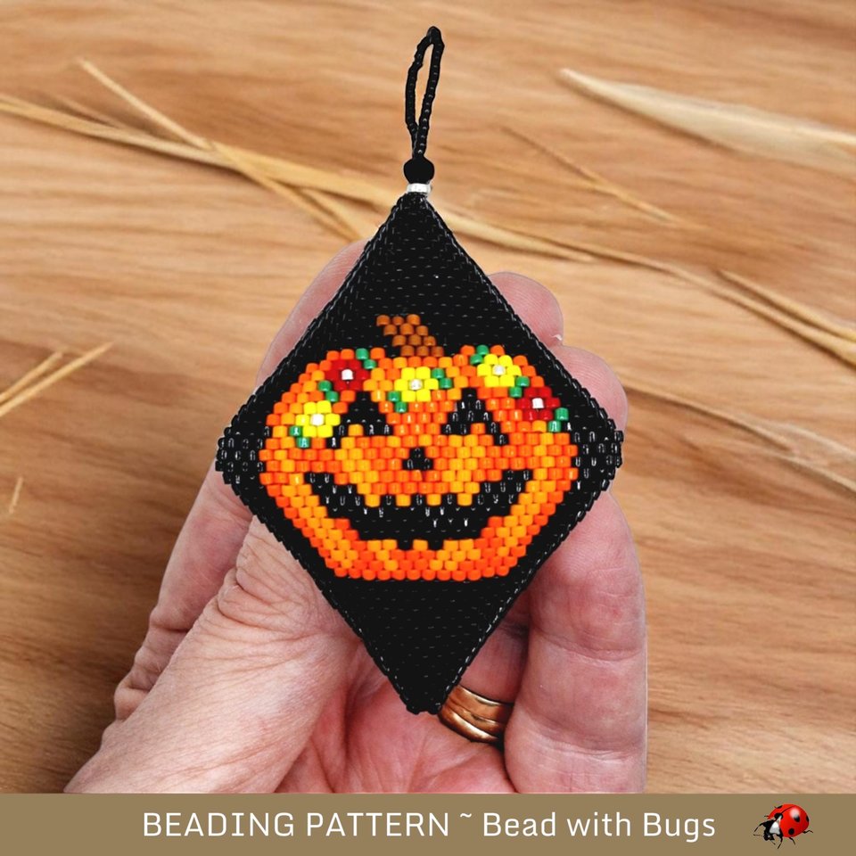 Jack O'Lantern Beaded Pod Pattern – 3D Halloween Ornament (PDF Pattern)