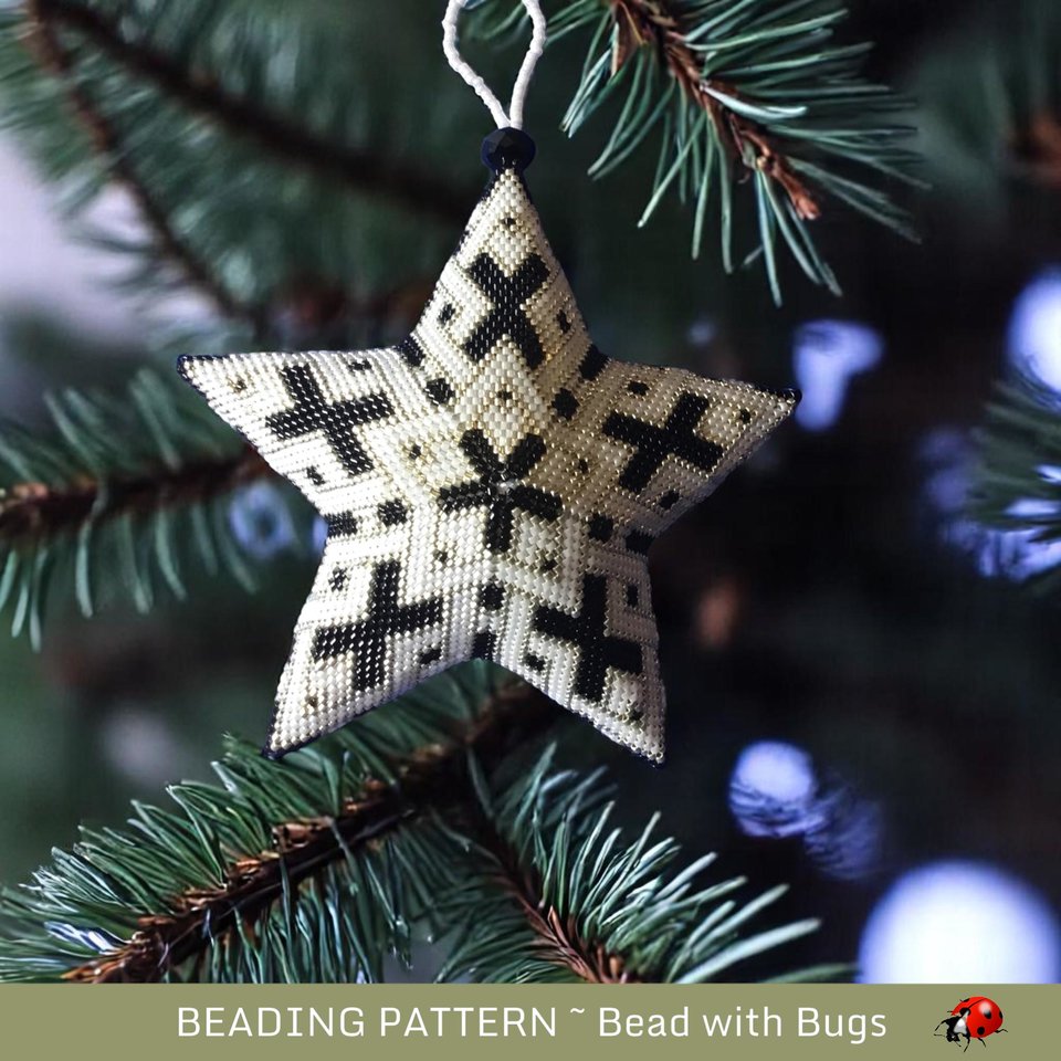 Celtic designed Black STAR IN STAR-A Peyote Stitch Beaded Star Pattern